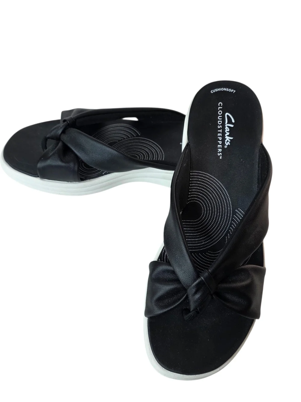 Clarks Cloudsteppers Cushionfit Black & White Thong Comfort Sandals Size 8.5